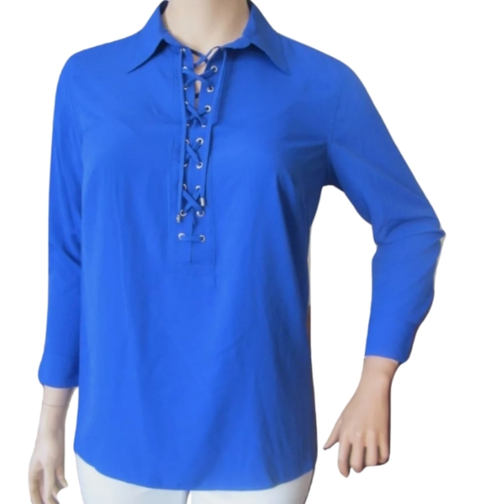 LAURENT RALPH Women's Blue Lace-Up Top